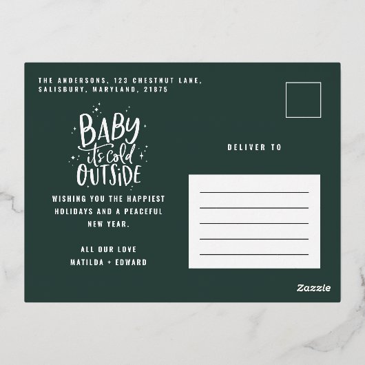 Carte Postale De Vacances En Aluminium Vert de Noël minimal moderne (Verso)