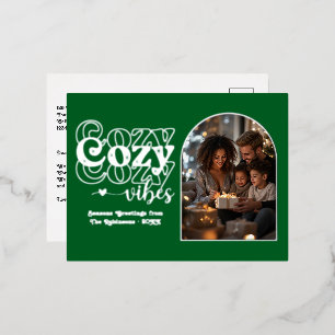 Carte Postale De Vacances En Aluminium Vert forêt et argent Noël rétro ambiance cosy
