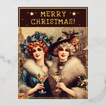 Vintage Mesdames thème Noël Salutations Retro Pic