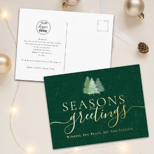 Carte Postale De Vacances En Aluminium Vœux d'affaires Logo Saisons Sapins Or