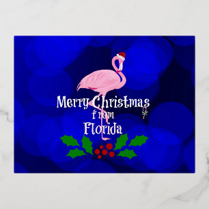 Carte Postale De Vacances En Aluminium Vœux de Noël de Floride de Santa Flamingo