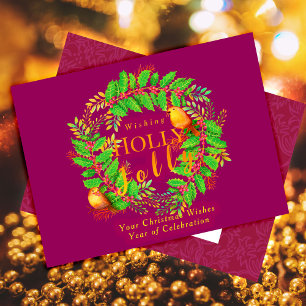 Carte Postale De Vacances En Aluminium Wreath Holly Jolly Vin de famille