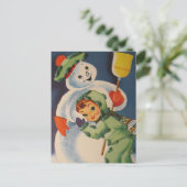 carte postale de vacances enfant bonhomme de neige (Debout devant)
