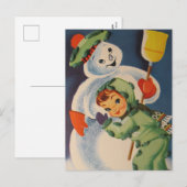 carte postale de vacances enfant bonhomme de neige (Devant / Derrière)