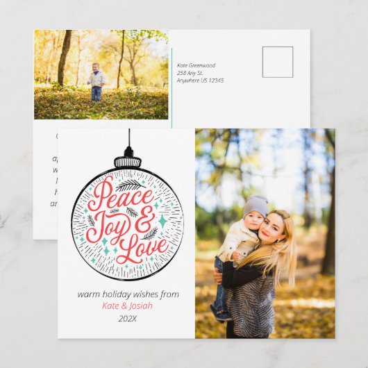 Carte postale de vacances pour la paix, la joie et (Devant / Derrière)