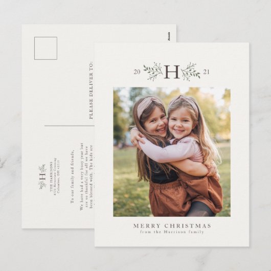 Carte postale de vacances rustique monogramme (Devant / Derrière)