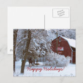 Carte postale de vacances Snowy Red Barn (Devant / Derrière)