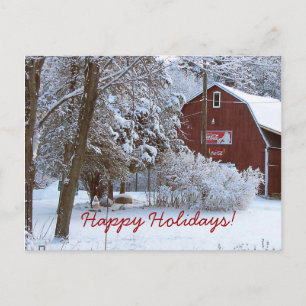 Carte postale de vacances Snowy Red Barn