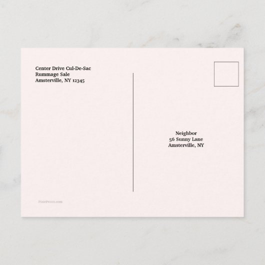 Carte postale de vente de garage (Dos)