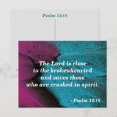 Carte postale de verset biblique Psaume 34:18 Bris (Devant / Derrière)