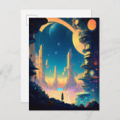 Carte postale de ville futuriste de science-fictio (Devant / Derrière)