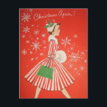 Carte postale de Vintage<br><div class="desc">"Christmas Again" Carte postale de Noël rétro Vintage. Ce Noël envoie vos voeux chaleureux à vos amis et à votre famille avec cette carte postale.</div>
