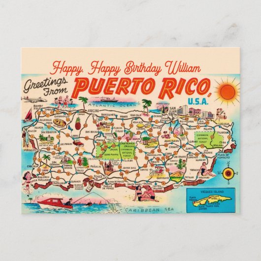 Carte postale de voeux d'anniversaire à Porto Rico (Devant)