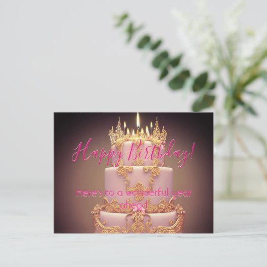 Carte postale de vœux d'anniversaire avec gâteau r (Debout devant)