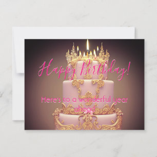 Carte postale de vœux d'anniversaire avec un gâtea