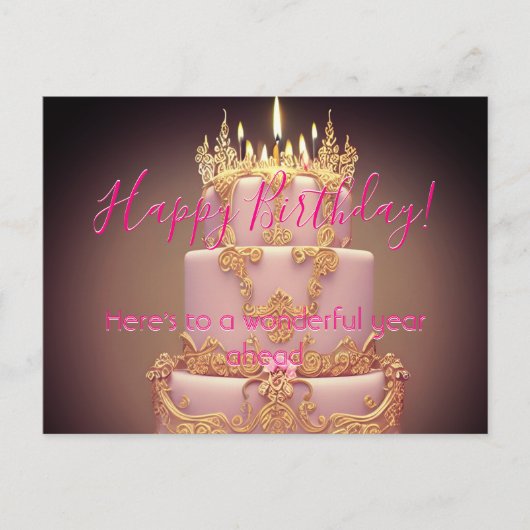 Carte postale de vœux d'anniversaire avec un gâtea (Devant)