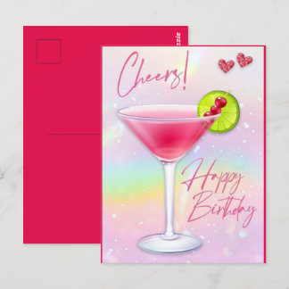 Carte postale de vœux d'anniversaire Pink Cheers H