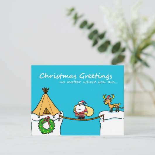 Carte postale de voeux de Noël père Noël et Reinde (Debout devant)