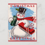 Carte postale de voeux de Noël vintage Snowman<br><div class="desc">Carte postale de voeux de Noël vintage Snowman</div>