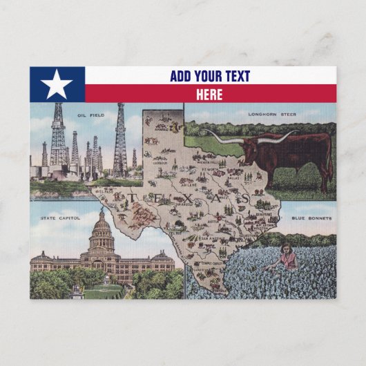 Carte postale de voeux du Texas - Plan d'état et v (Devant)