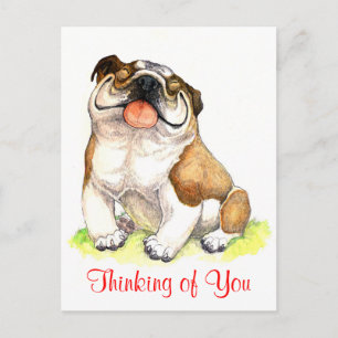 Carte postale de vœux pour chiot Bouledogue 'Pensé