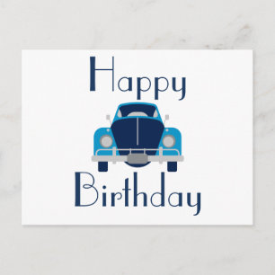 Carte postale de voiture d'anniversaire bleue joye