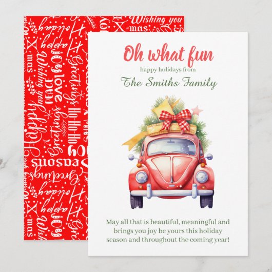 carte postale de voiture rétro de Noël (Devant / Derrière)