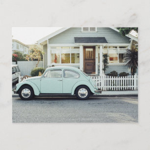 Carte postale de voiture vintage BLUE BUG & Cottag