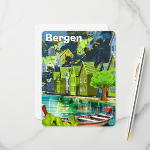 Carte postale de voyage à Bergen en Norvège, carte