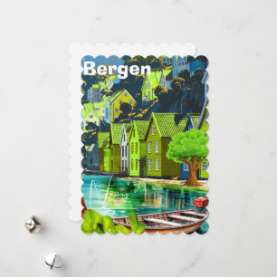 Carte postale de voyage à Bergen en Norvège, carte