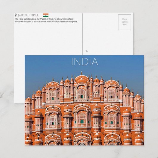 Carte postale de voyage à Jaipur, Inde (Devant / Derrière)