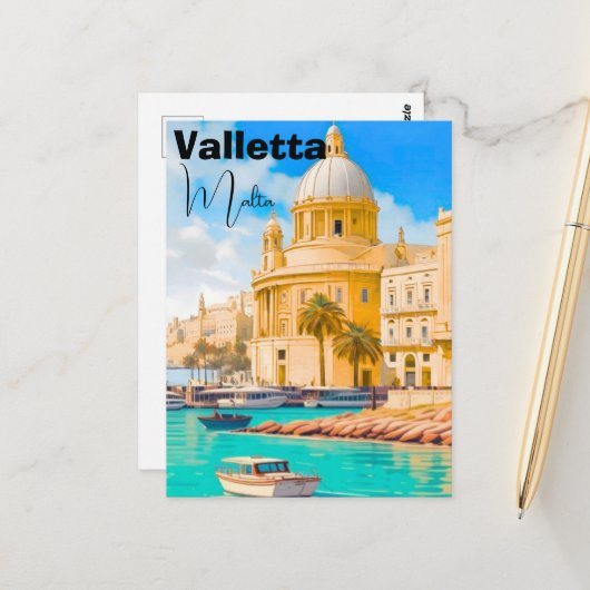 Carte postale de voyage à La Valette, Malte, La Va (Devant/Arrière en situation)
