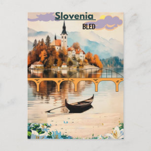 Carte postale de voyage Bled Slovénie Art, Bleu B