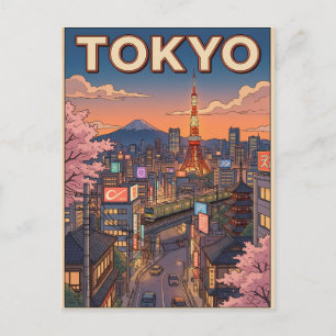 Carte postale de voyage d'animé vintage de Tokyo