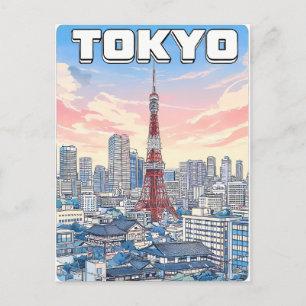 Carte postale de voyage d'animé vintage de Tokyo