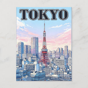 Carte postale de voyage d'animé vintage de Tokyo