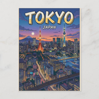 Carte postale de voyage d'animé vintage de Tokyo
