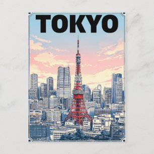 Carte postale de voyage d'animé vintage de Tokyo
