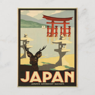 Carte postale de voyage de cerf Sika du Japon vint