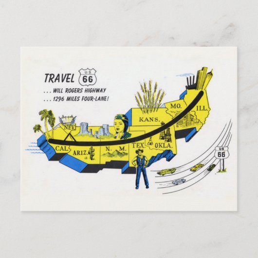 Carte postale de voyage de la route 66 américaine  (Devant)