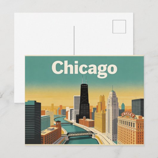 Carte postale de voyage de la skyline de Chicago v (Devant / Derrière)