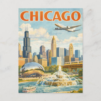 Carte postale de voyage de style vintage de Chicag