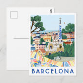 Carte postale de voyage illustrée de Barcelone Esp (Devant / Derrière)