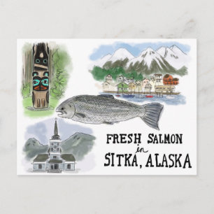Carte postale de voyage : Saumon à Sitka, Alaska