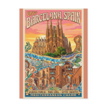 Carte postale de voyage vintage Barcelone Espagne