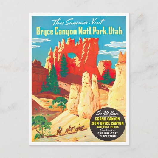 Carte postale de voyage vintage Bryce Canyon (Devant)