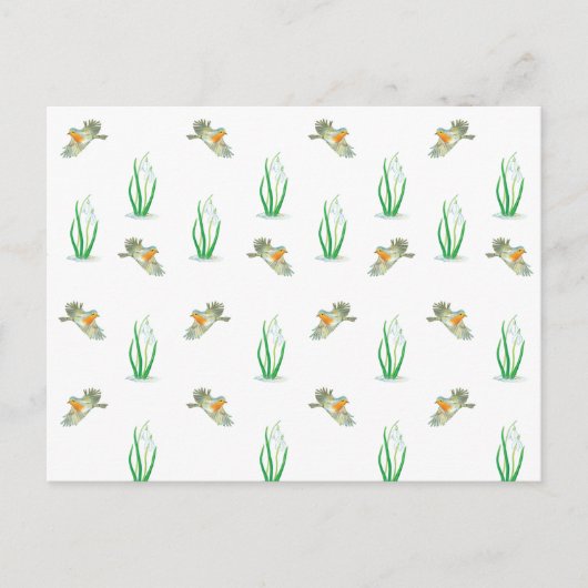 Carte Postale Début du printemps Robin Oiseaux et Motif de snowd (Devant)