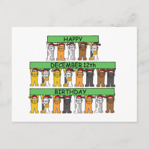 Carte Postale Décembre 12 Anniversaire Cartoon Cats