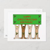 Carte Postale Décembre 25 Anniversaire Fun Men With Holly (Devant / Derrière)