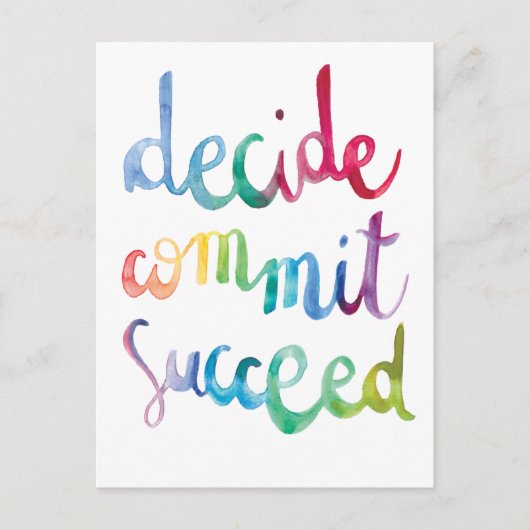 Carte Postale Décider Commit Réussir Colorful Motivational (Devant)
